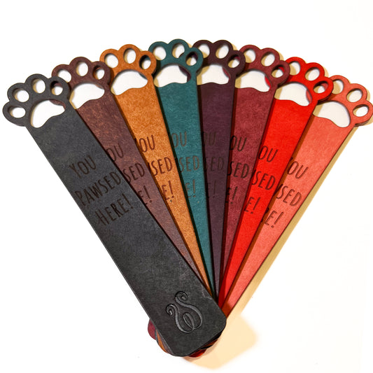 "You Pawsed Here" leather bookmark