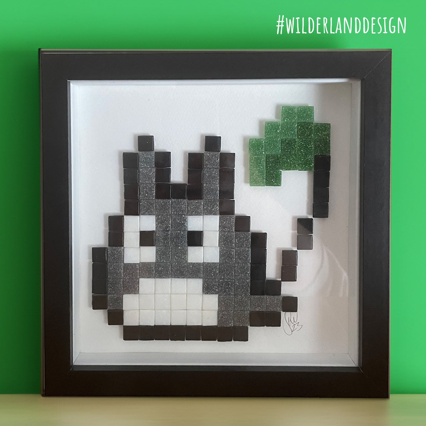 Framed Chu Totoro Pixel Art Glass Tile Mosaic - 20 x 20 cm