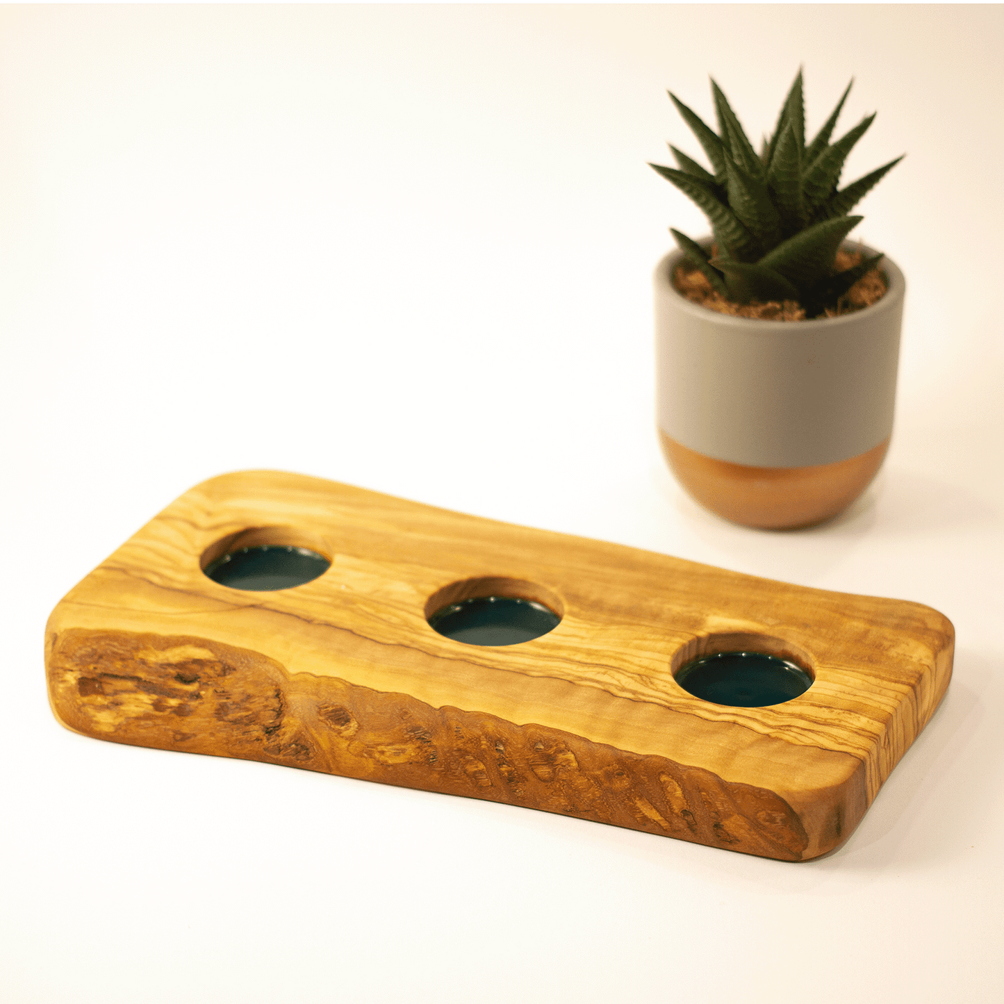 Olive Wood Tealight Holder with Resin Accent