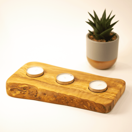 Olive Wood Tealight Holder with Resin Accent