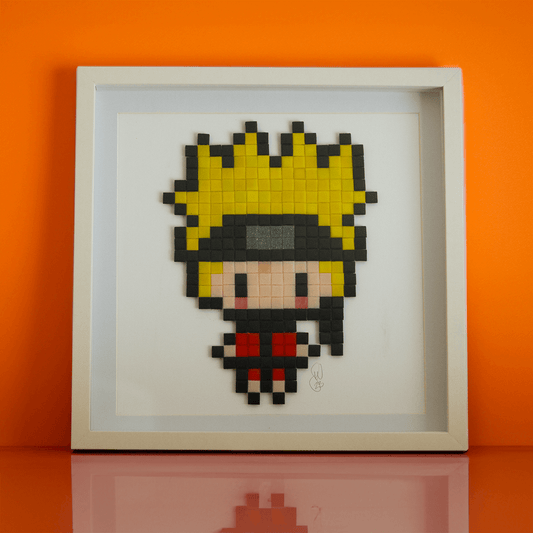 Framed Naruto inspired Pixel Art Glass Tile Mosaic - 30 x 30 cm