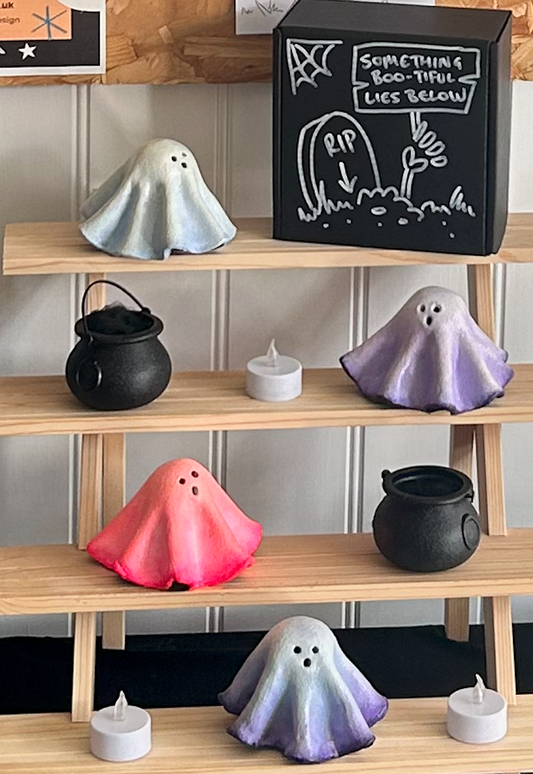 Handmade Clay Glow in the Dark Ghost Tea-light Holders