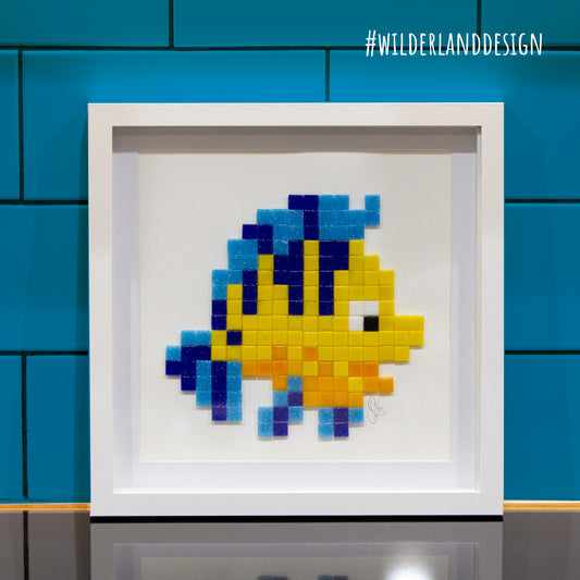 Framed Flounder inspired Pixel Art Glass Tile Mosaic - 25 x 25 cm