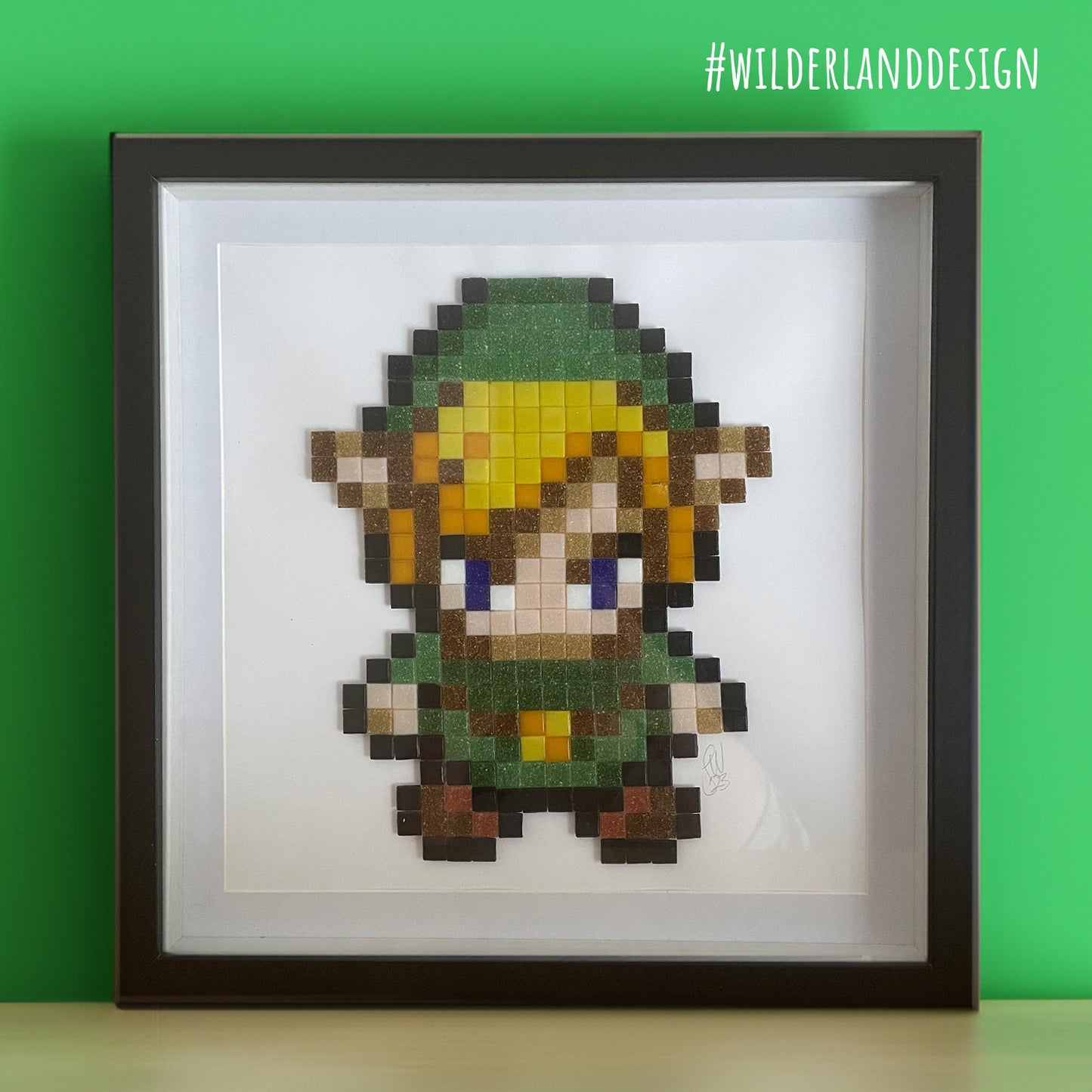 Framed Link inspired Pixel Art Glass Tile Mosaic - 30 x 30 cm