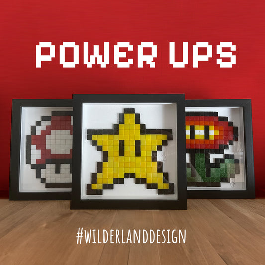 Power Up Gang Pixel Art Glass Framed Mosaic