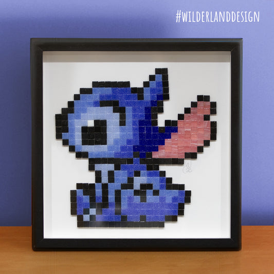 Framed Stitch inspired Pixel Art Glass Tile Mosaic - 30 x 30 cm