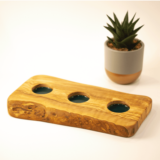 Olive Wood Tealight Holder with Resin Accent