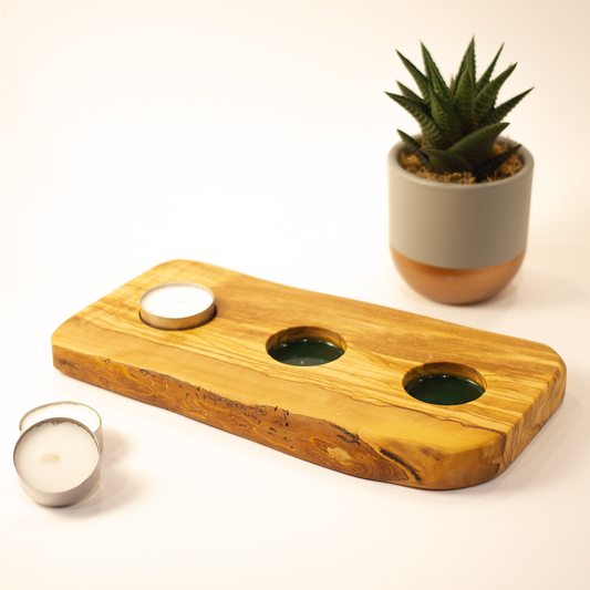 Olive Wood Tealight Holder with Resin Accent