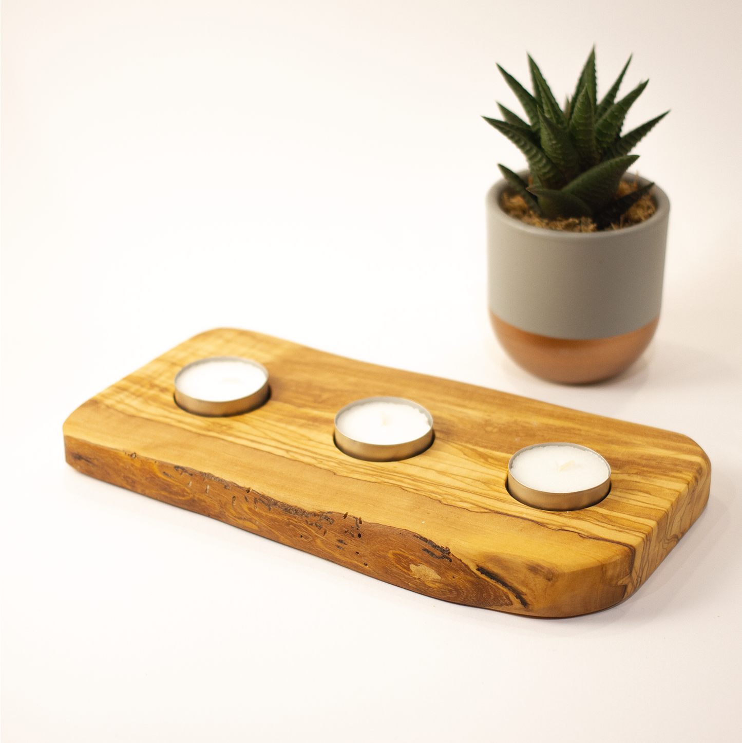 Olive Wood Tealight Holder with Resin Accent