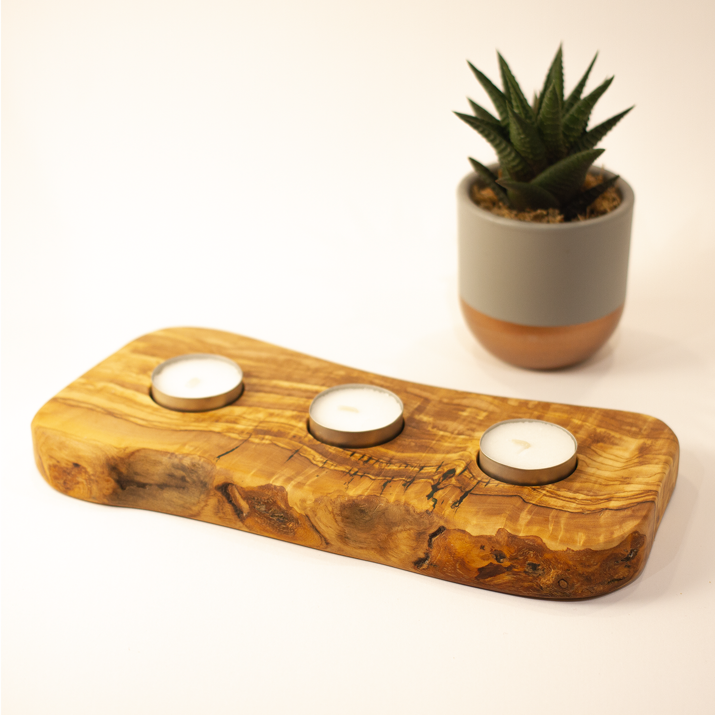 Olive Wood Tealight Holder with Resin Accent