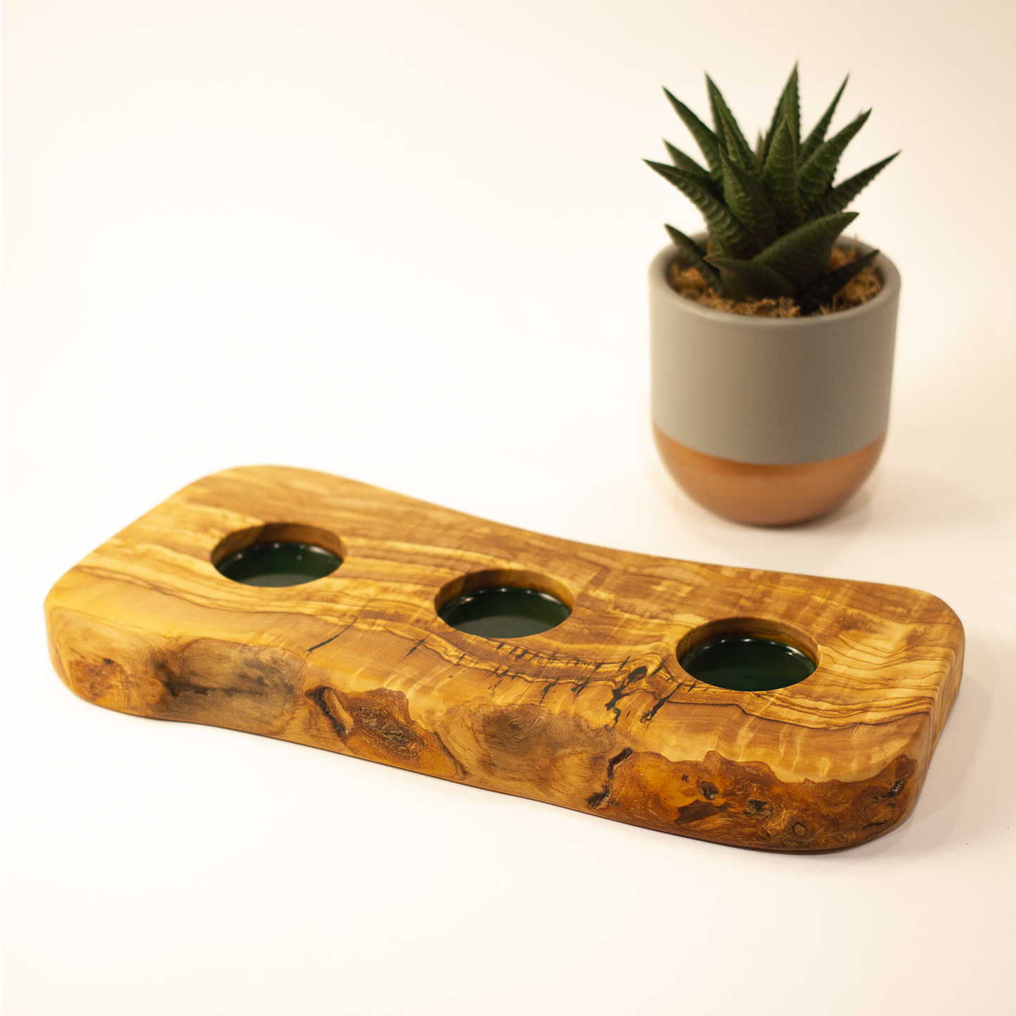 Olive Wood Tealight Holder with Resin Accent